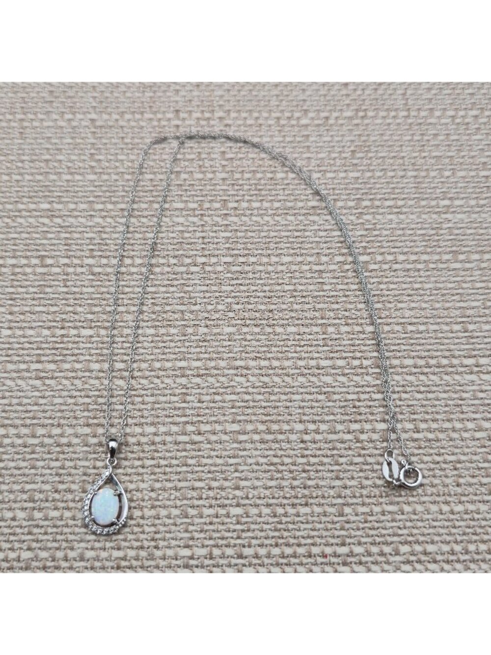 18 Inch Sterling Silver Teardrop White Opal Halo Necklace With Topaz Accents A85